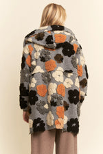 Grey Hoodie Jacket with Fluffy Flowers