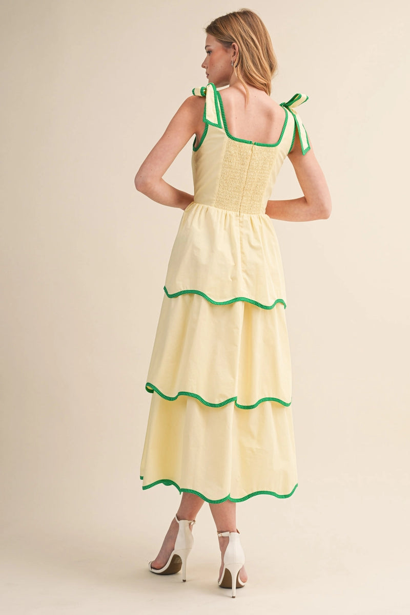 tie shoulder midi dress Lemon Cream Tie-Shoulder Midi Dress