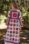 Colorful Granny Squares Long Open Cardigan