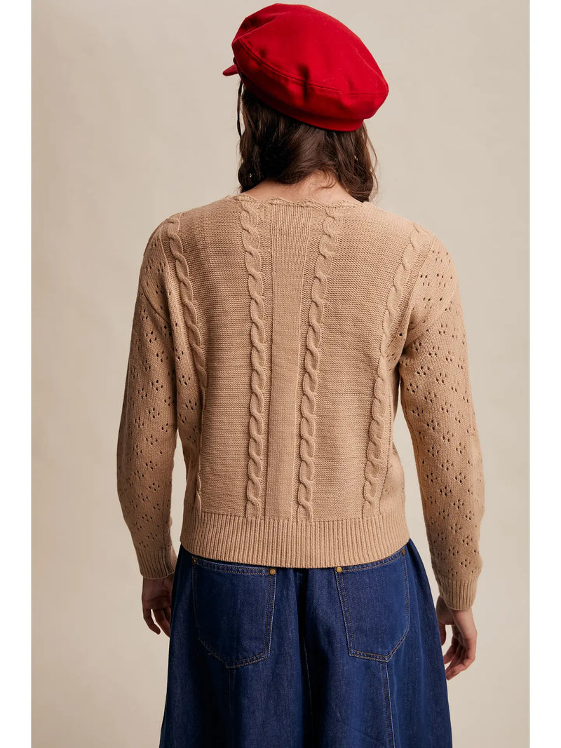 3D Flower Vine Knit Cardigan Sweater in Taupe