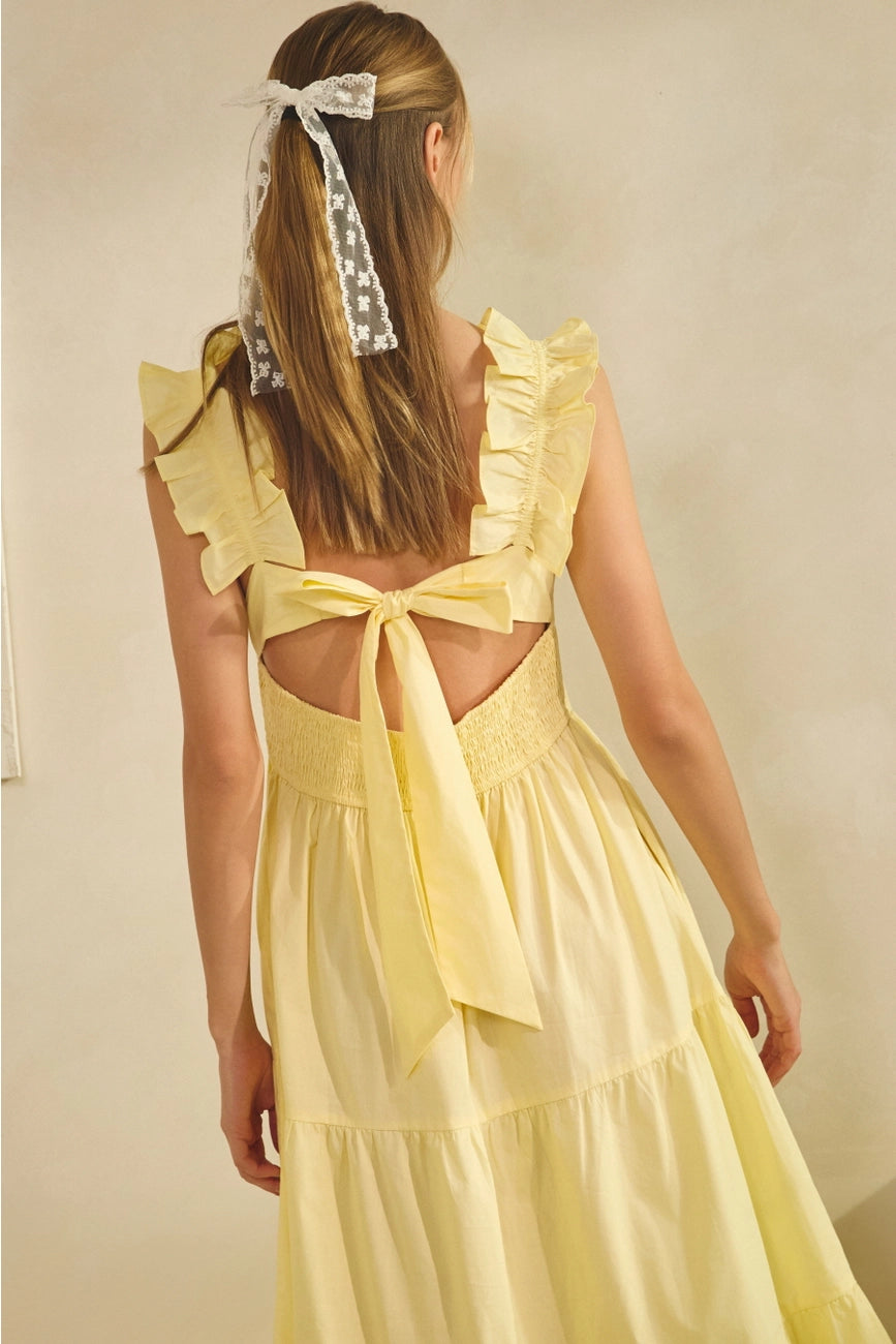 yellow ruffle midi dress Veda Strappy Back Ruffle Midi Dress Floral Yellow