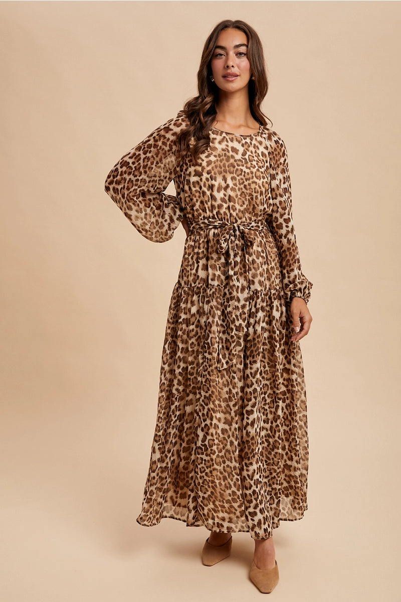 Leopard Raglan Sleeve Maxi Dress