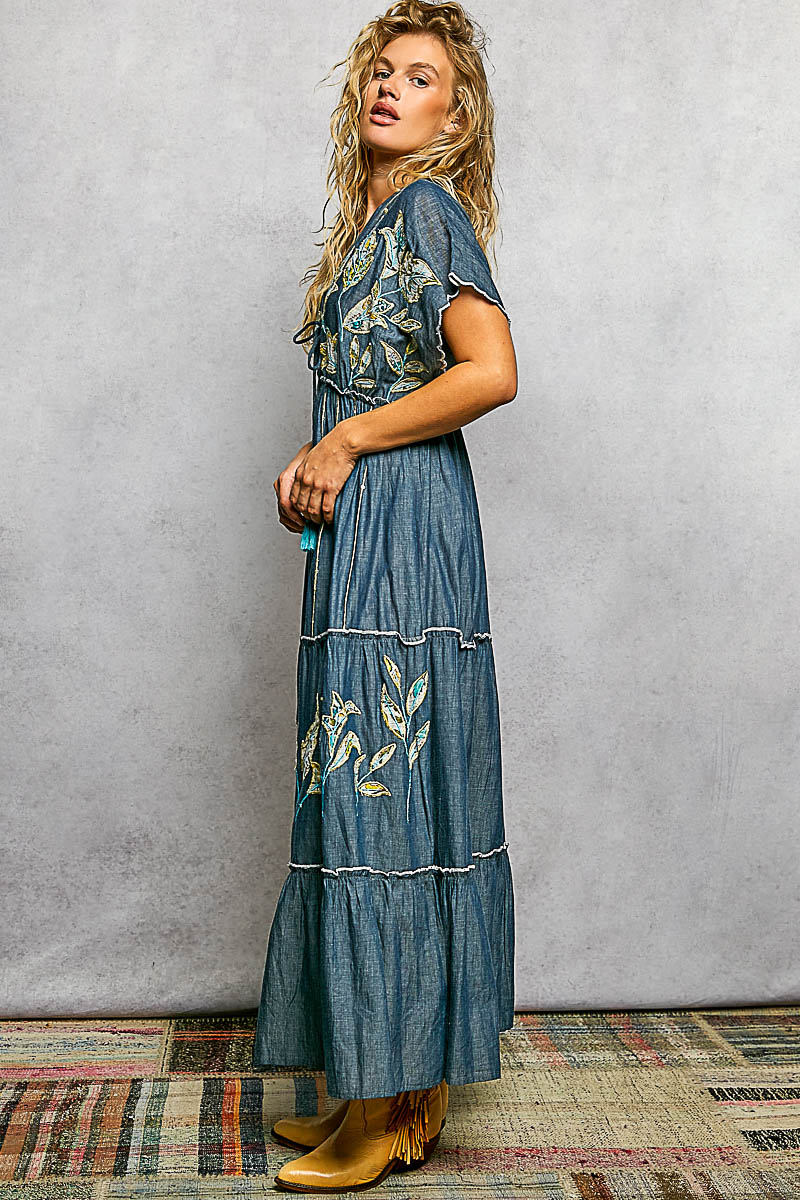 Applique Chambray Maxi Dress by POL Clothing – Modern Millie