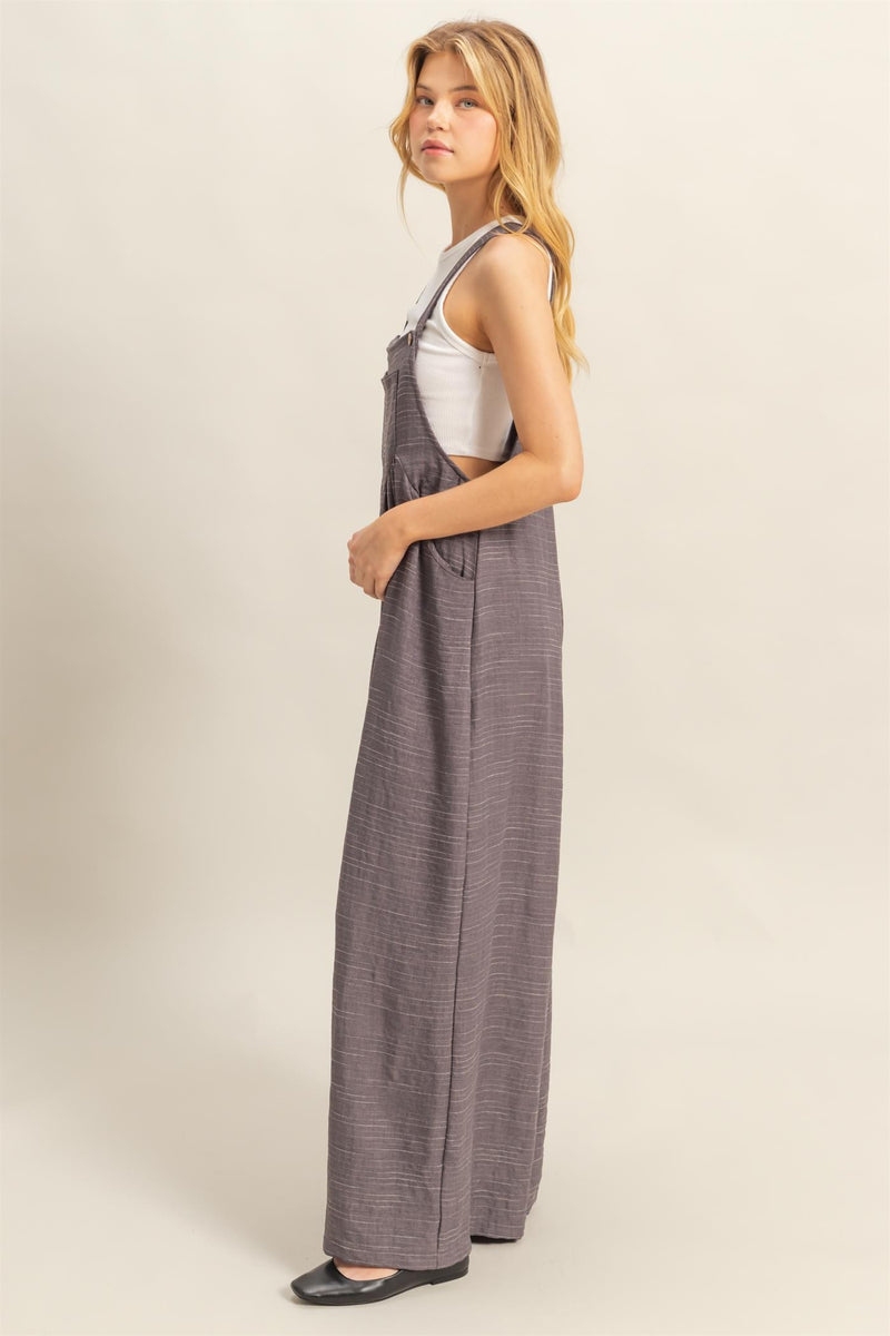 Charcoal Pinstripe Loose Wide Leg Jumpsuit