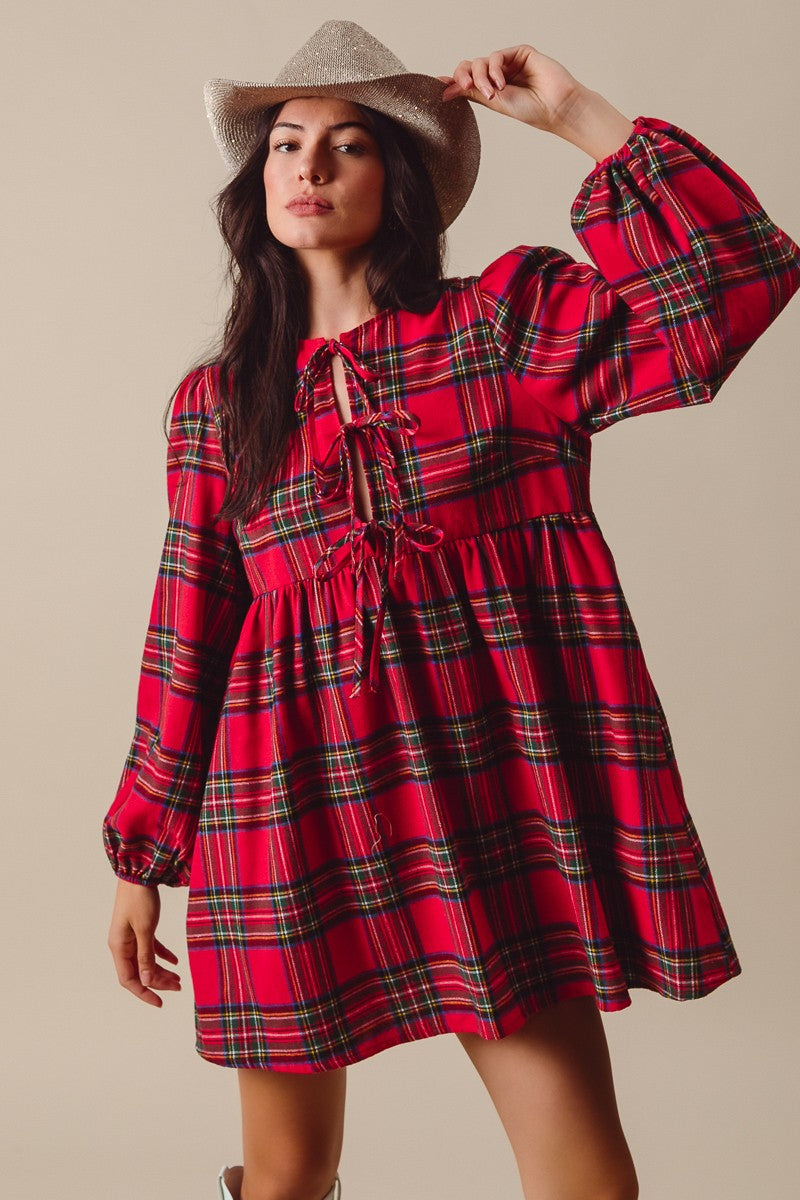 Red Plaid Flannel Mini Dress