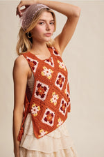 Crochet Tank Vest in Rust