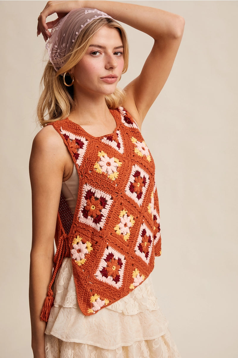 Crochet Tank Vest in Rust