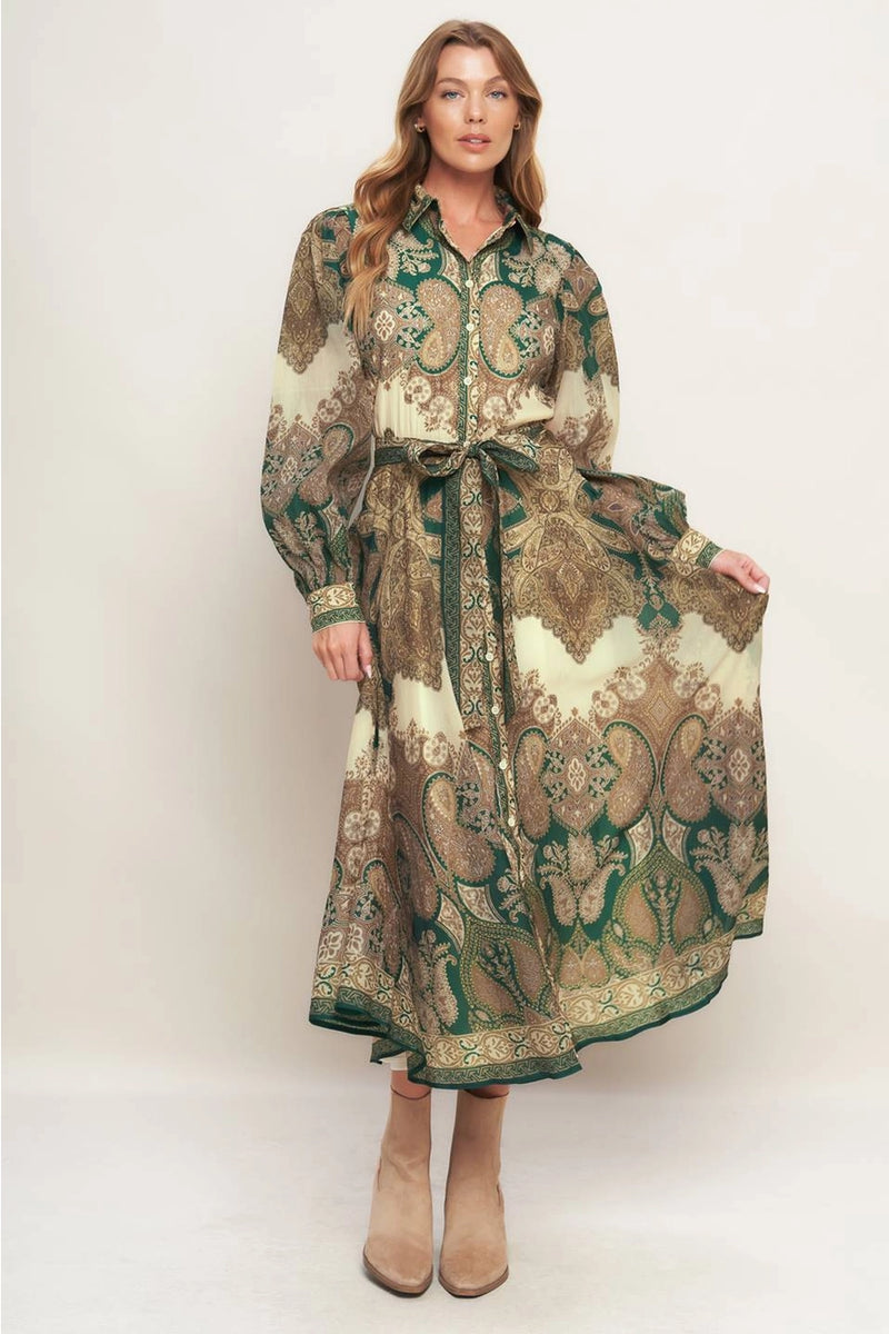 Green and Gold Paisley Maxi Dress Large Green and Gold Paisley Maxi Dress Large