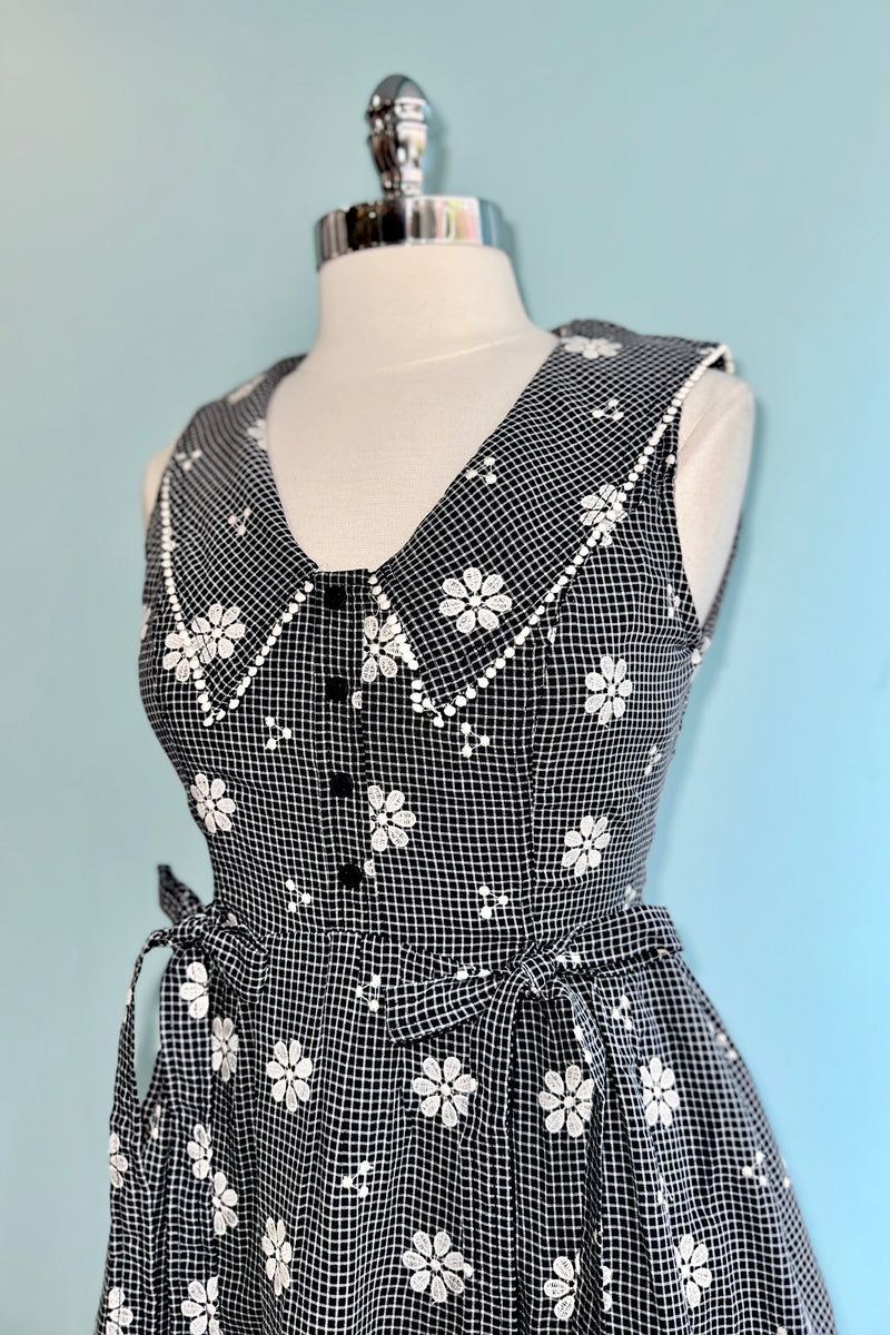 Black and White Gingham and Floral Mini Dress
