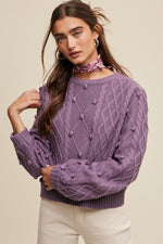 Lavender Pom Pom Cable Knit Sweater