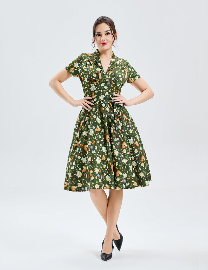 floral tea party dress Woodland Short Sleeve Rose in Pink by Miss Lulo – Modern Millie Adds vintage appeal Zara Denim Maxi Dress 30&50 Color:Ivory/Plum