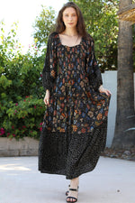Smocked Floral Maxi Dress with Crocheted Sleeves by Angie