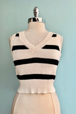 Black and Ivory Striped Cropped Sweater Vest