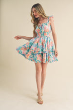 Candy Pink & Baby Blue Elastic Shoulder Dress