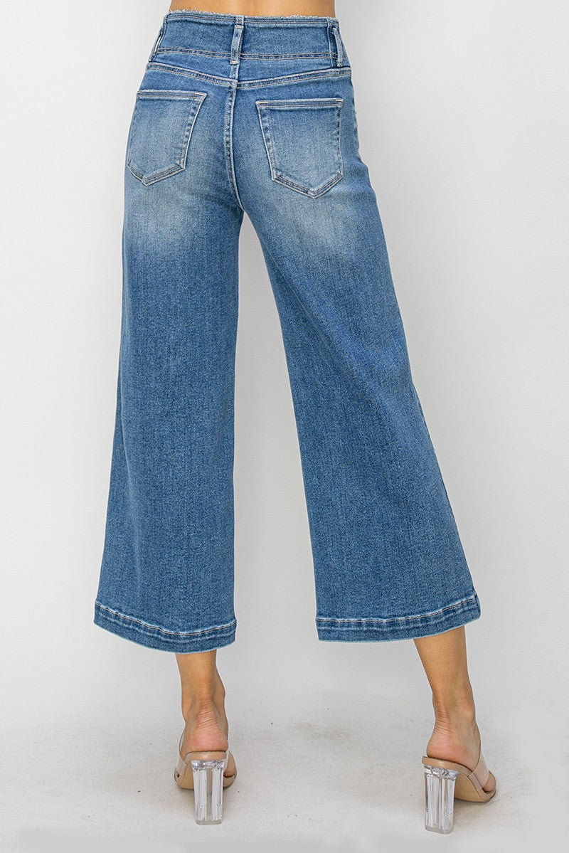 High Rise Front Seam Crop Wide Leg Jeans by Risen Jeans