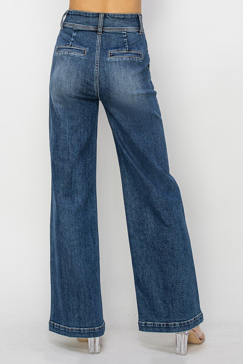 High Rise Double Button Wide Leg Jeans by Risen Jeans