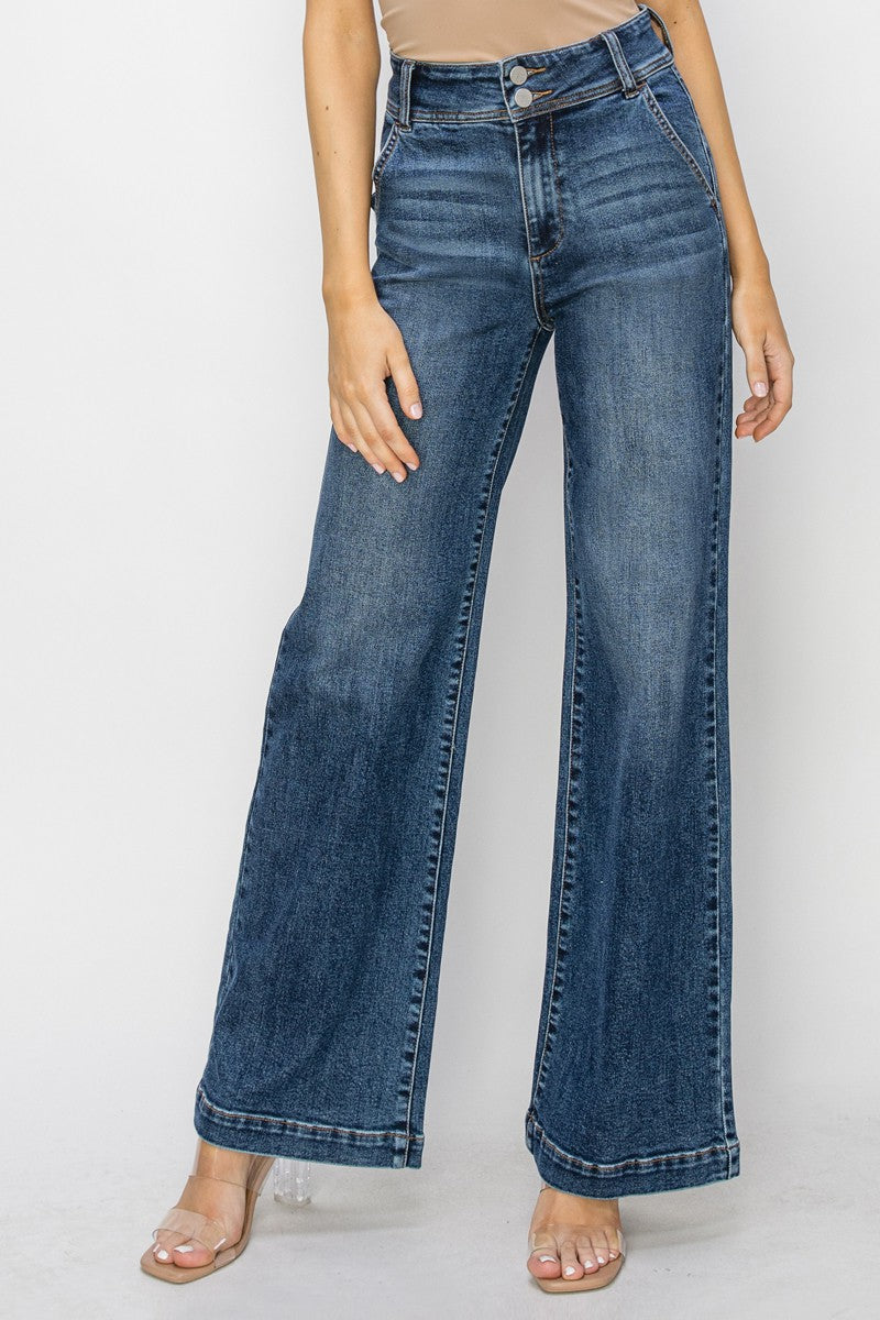 Button wide leg jeans best sale