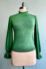 Rosemary Green Mock Neck Ruffle Trim Sweater