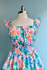 Candy Pink & Baby Blue Elastic Shoulder Dress