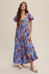 Sapphire Floral Sweetheart Midi Dress