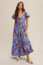 Sapphire Floral Sweetheart Midi Dress