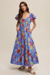 Sapphire Floral Sweetheart Midi Dress