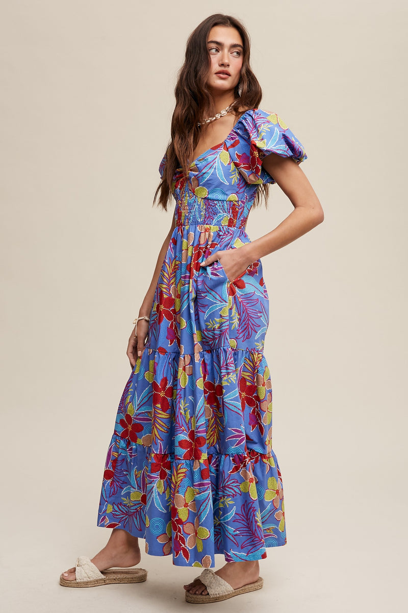 Sapphire Floral Sweetheart Midi Dress