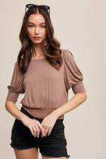 Mocha Soft Puff Sleeve Crop Top