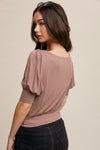 Mocha Soft Puff Sleeve Crop Top