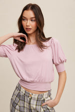 Mauve Soft Puff Sleeve Crop Top