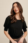 Black Soft Puff Sleeve Crop Top