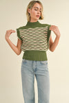 Green and Pink Contrast Stitch Sweater Vest