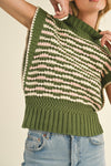 Green and Pink Contrast Stitch Sweater Vest