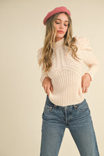 Ivory Mock Neck Puff Sleeve Sweater