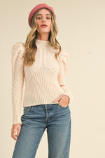 Ivory Mock Neck Puff Sleeve Sweater