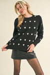 Black Pom Pom and Heart Pullover Sweter