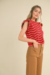 Burgundy Berry Wave Ruffle Sleeveless Sweater