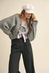 Heather Grey Cropped Bow Front Cardigan