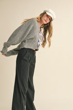 Heather Grey Cropped Bow Front Cardigan