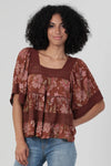 Lace Trim Tiered Top in Rust by Angie