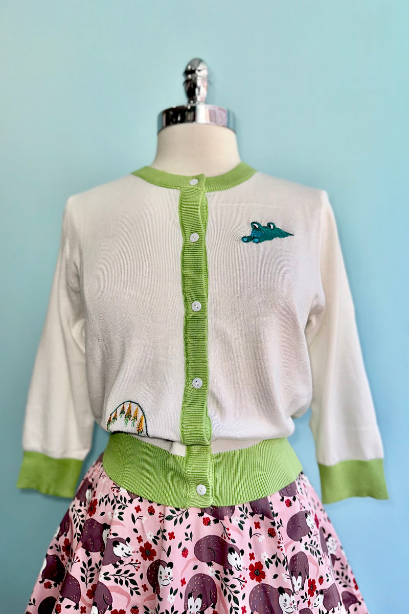 Crocodile Embroidered Leslie Cardigan by Miss Lulo