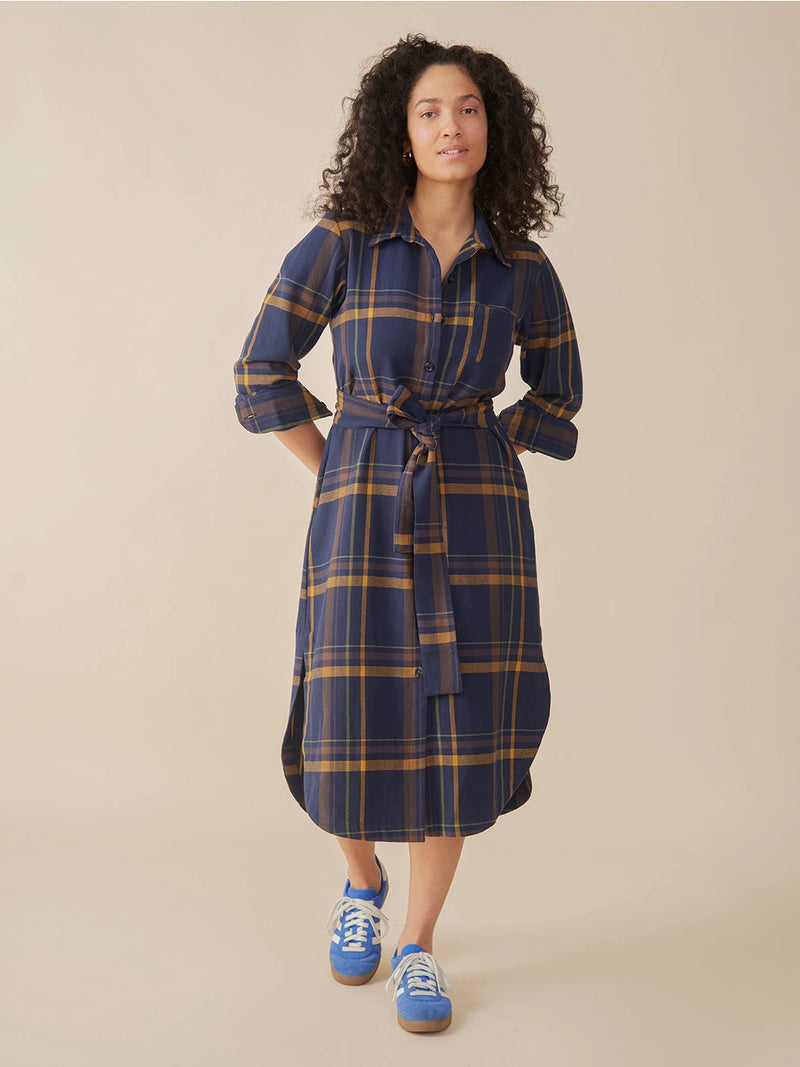 Sutton Navy and Yellow Plaid Dress by Mata Traders