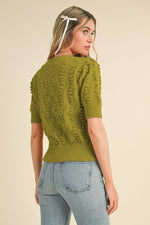 Golden Kiwi Popcorn Pointelle Short Sleeve Sweater