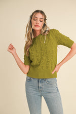 Golden Kiwi Popcorn Pointelle Short Sleeve Sweater