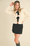 Ivory Bow Front Cable Knit Cardigan