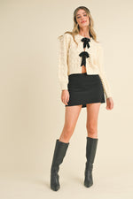 Ivory Bow Front Cable Knit Cardigan