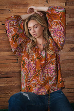 Toffee Paisley Print Long Sleeve Top