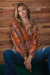 Toffee Paisley Print Long Sleeve Top