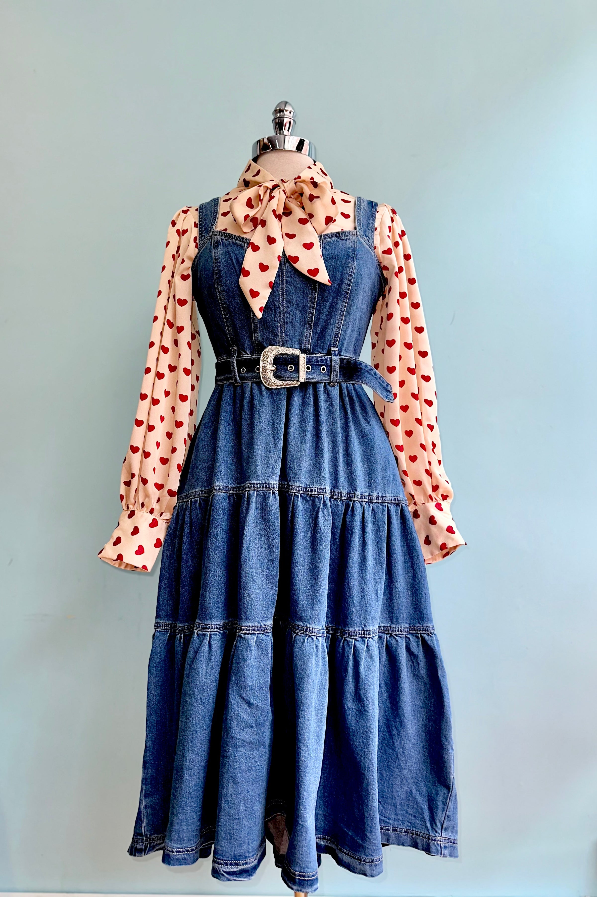 vintage denim dress Tiered Denim Midi Dress Small