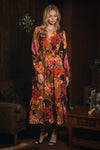 Long Sleeve Brown and Olive Floral Tiered Maxi Dress